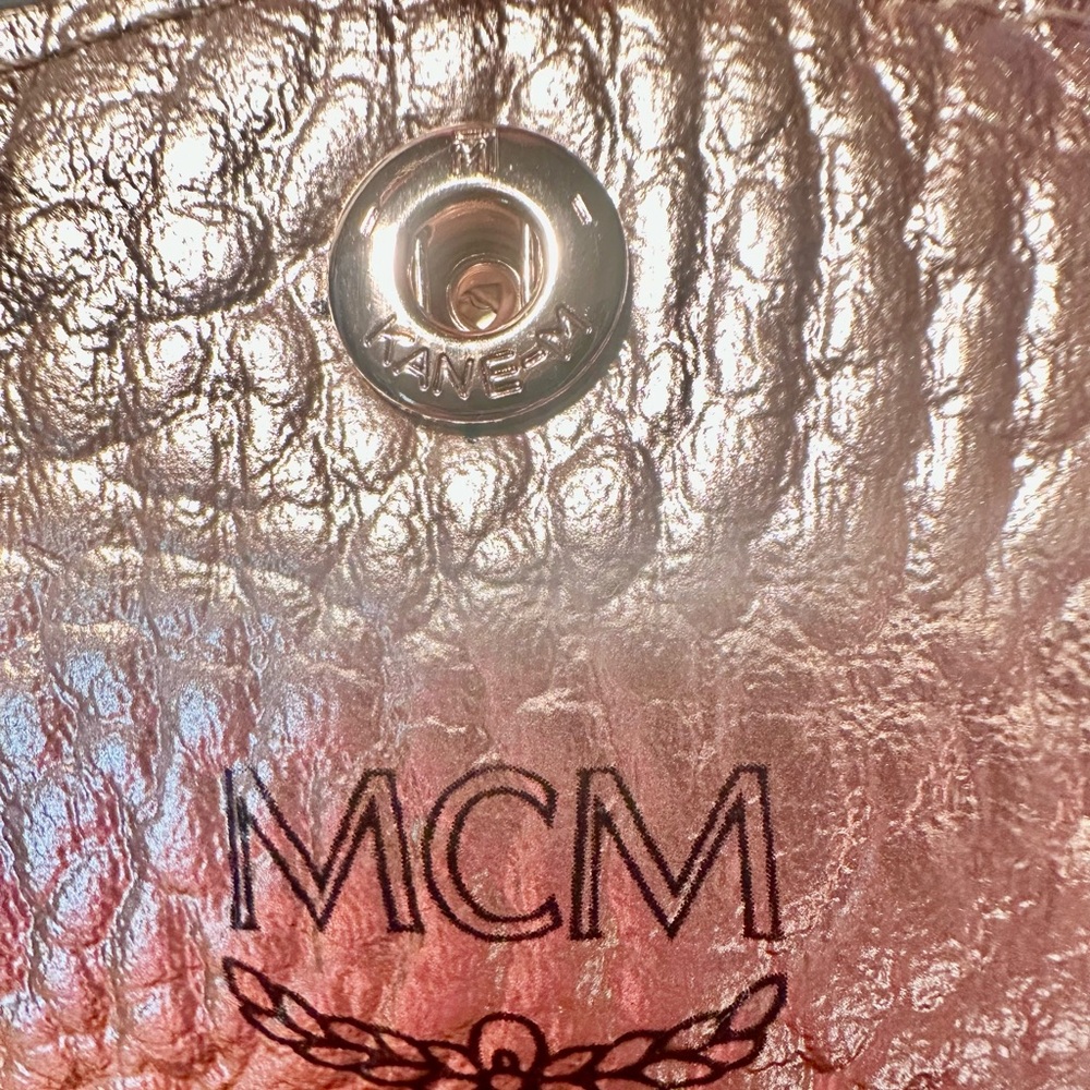 MCM Rose Gold Black Leather Envelope Wristlet Gold Hardware Authenticate Card - Picture 7 of 13
